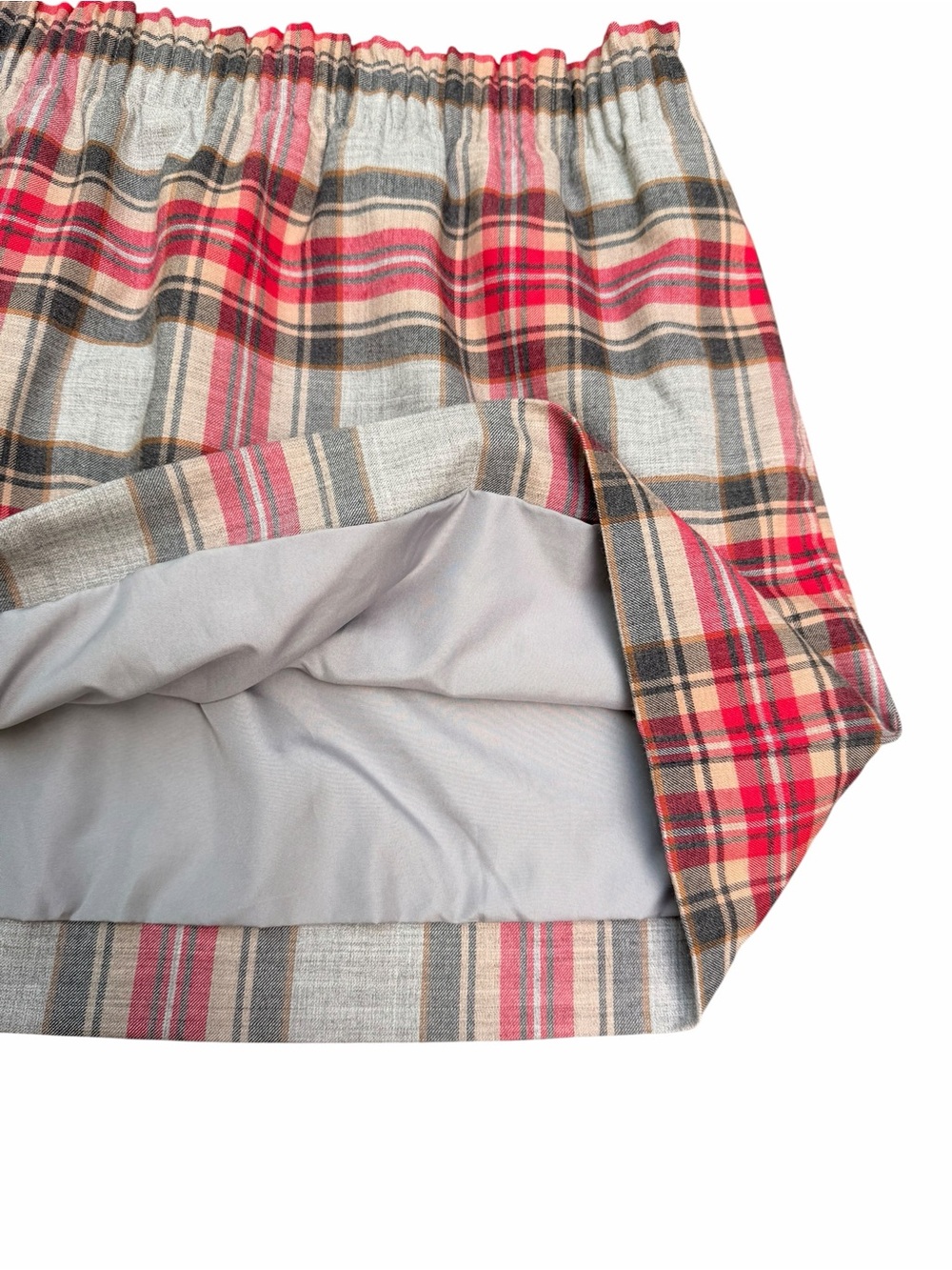 J. Crew Size 14 Plaid Elastic-Waist Mini Skirt Red Gray Lined Wool Pockets Fall - Picture 3 of 9